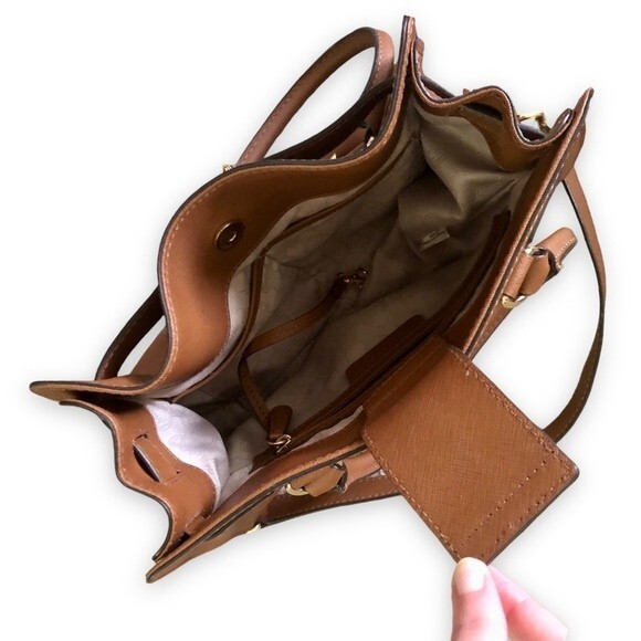 Michael Michael Kors Hamilton Saffiano Leather Medium Satchel Light Brown - Picture 8 of 14